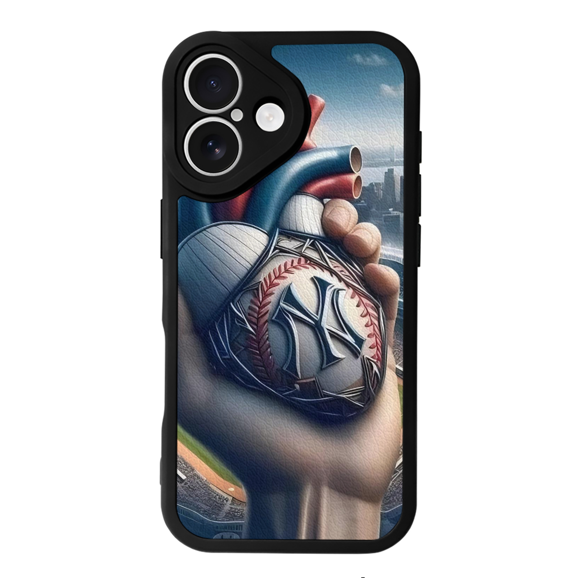 New York Yankees Heart IPhone 16 Silicone Leather Case – UV Print, Lambskin Texture – Perfect Fit, Wireless Charging Compatible, Scratch Resistant, Precise Cutouts – Stylish Protection For IPhone 16